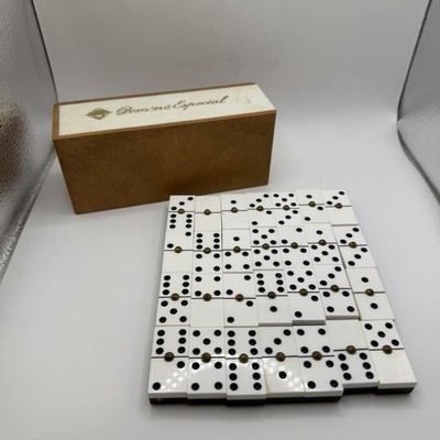Vintage Bakelit Dominosteine Set 28 Box schwarz weiß 