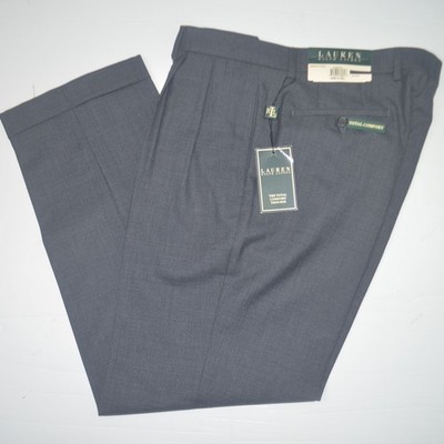 NWT RALPH LAUREN Total Comfort 100% Wool Charcoal Pleated Dress Pants 34 x 30