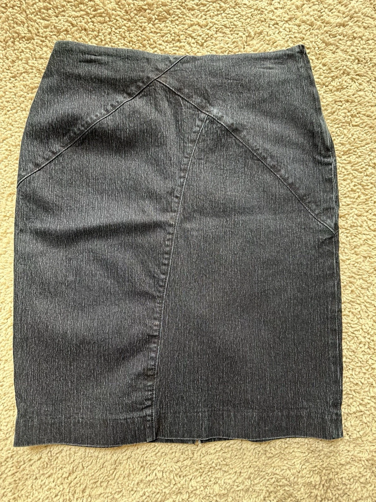 Nichole Women’s Denim Stretch Skirt, Size 8 Back Slit, Side Zipper