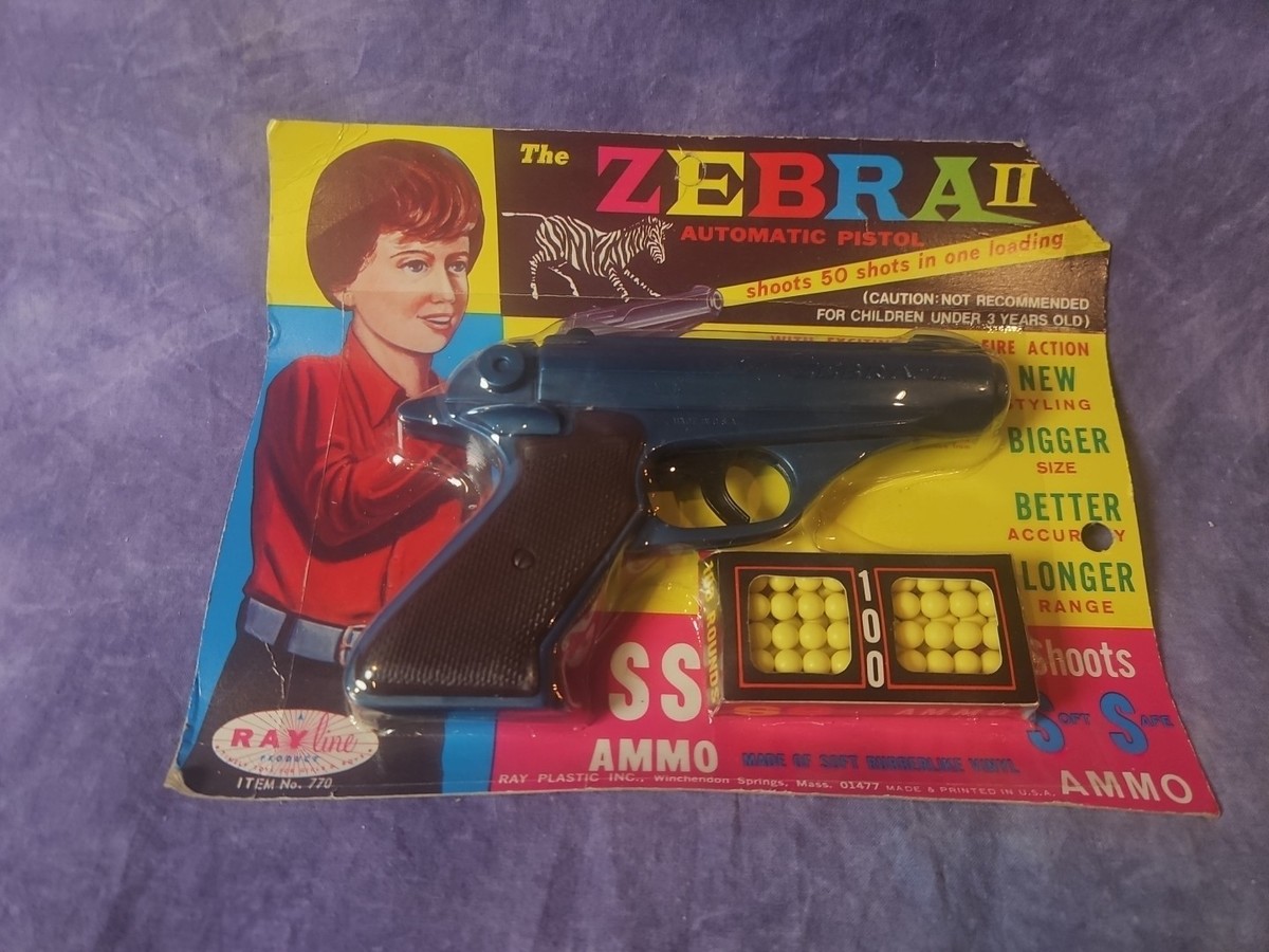 Rayline Zebra II Vintage Automatic Plastic Pellet Blue Toy Pistol