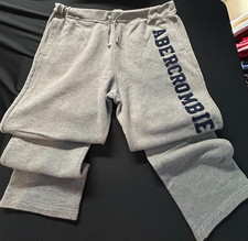Vtg Y2K Abercrombie Fitch Gray Sweatpants XL Embroidered Spellout Straight Leg