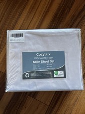 CozyLux Satin Sheets Queen Size - 4 Piece White Bed Sheet Set with Silky Micr...