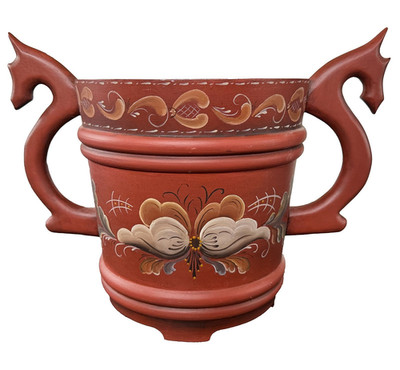 Norwegian Rosemaling Wood Tine Box Floral Bucket Pot Folk Art 13''W x 9.5''H