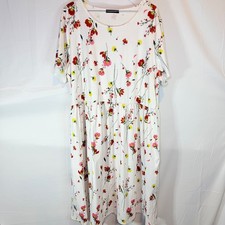JustFashionNow Women's White Floral Tiered Midi Dress 2XL Knit Casual