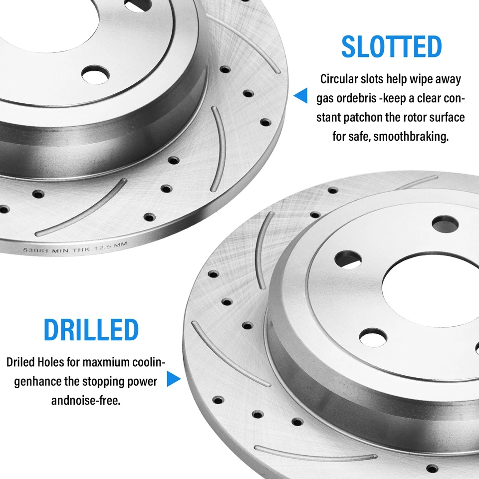 Juego de rotores de freno de disco traseros perforados y ranurados para Jeep Wrangler JK 2018 Foto 2 de 4