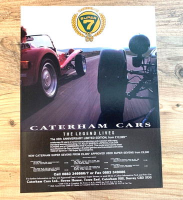 CATERHAM SUPER 7 35th ANNIVERSARY -  FRAMEABLE COLLECTIBLE CLASSIC CAR ADVERT
