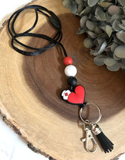 Nurse Heart Lanyard for ID Badges Silicone Beads Breakaway Keychain tassel