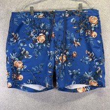 Fair Harbor Swim Trunks Mens 2XL Blue Floral Lined Drawstring Quick Dry Beach