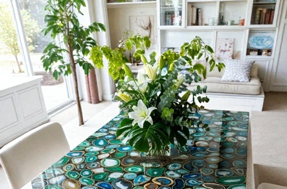 Green Agate Dining Table – Handmade Stone Table for Kitchen and Dining Room - Image 3 of 4