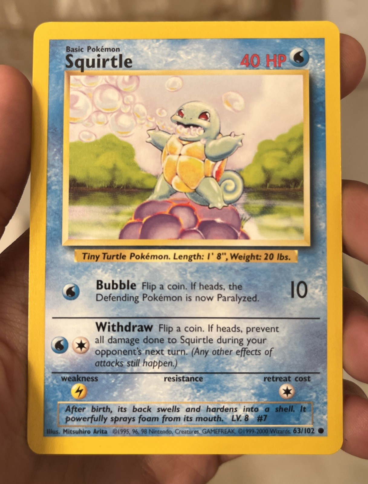 1995 Pokemon Card Squirtle 63/102 NM Condition