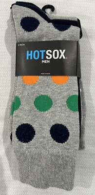 HotSox Hot Sox Mens 3 Pack Socks NEW Polka Dot Gray Blue Men s Size 10-13 Crew