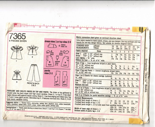 SIMPLICITY - #7365 Cut Size 1/2 Toddlers' and Child's dress or top and pants. - Picture 2 of 2