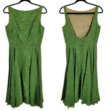 50's Jay Herbert Dress S Midi Fit & Flare Avocado Boat Neck Scoop Open Back