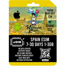 Spain Travel eSIM Prepaid 1-3GB  7-30 days 4G LTE Network QR Activation