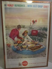 Harvey’s Wallhangers Coca -Cola 1959 Beach Picnic Sign 10”x7” Made in USA Vtg
