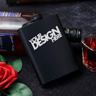 Custom Personalized Stainless Steel Flask 8oz (Matte Black) Wedding Event Party