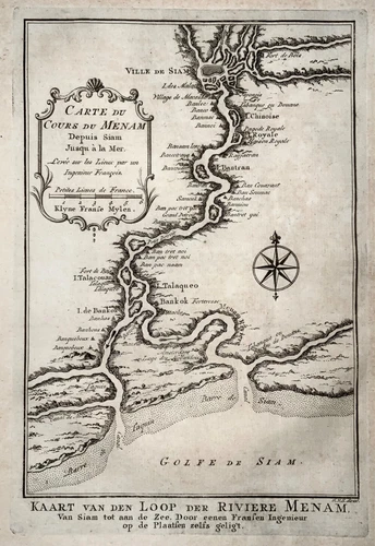1755 Bellin; Schley, Map of Chao Phraya river, Bangkok, Siam, Thailand