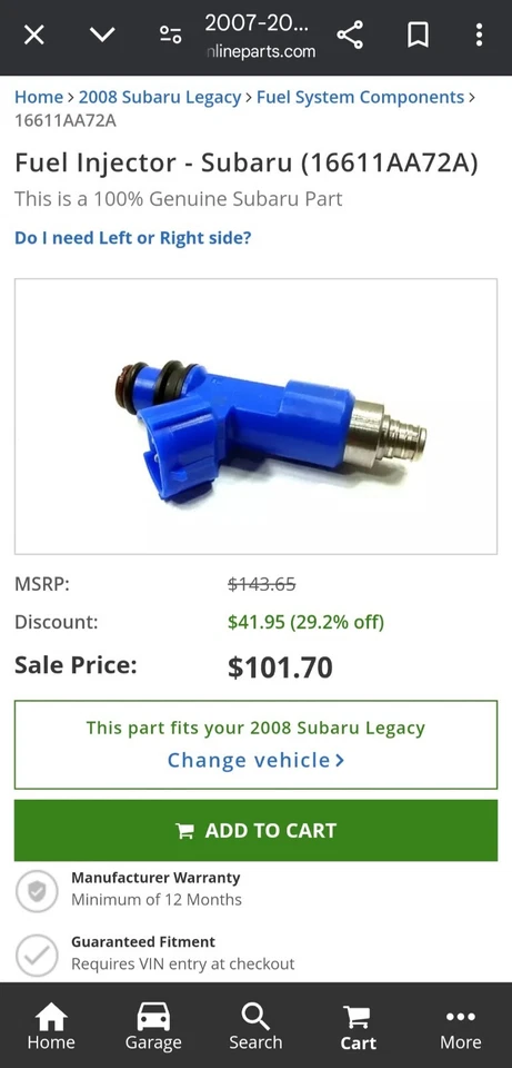 Оригинальные топливные форсунки Subaru FJ860 для Forester Impreza Legacy Outback 2007-2009 - Изображение 2 из 4