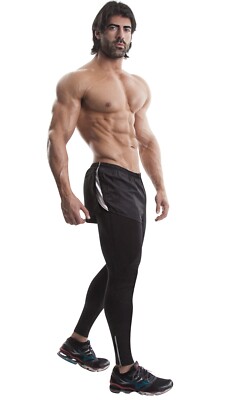 DEMIG Mens Black Athletic Leggings  2-in-1 with Shorts