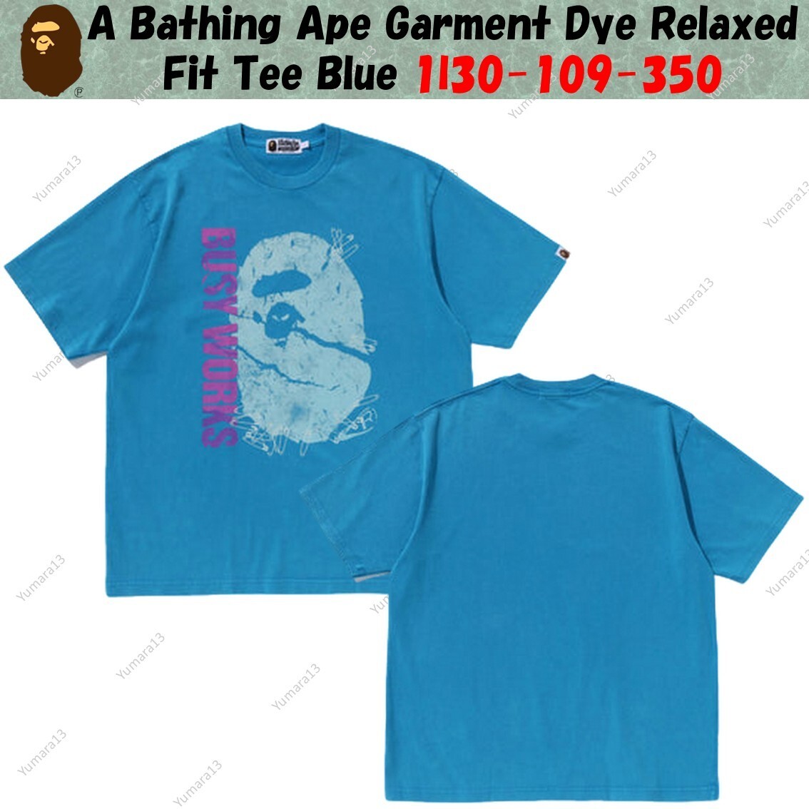 A Bathing Ape ブルー Tシャツ A Bathing Ape Men Pigment Dyed College Relaxed Fit Tee blue sax