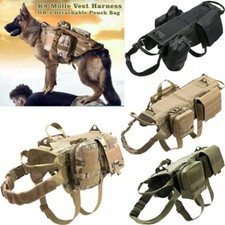 Tactical Dog Hunting Training K9 Molle Vest Harness with 3 Detachable Pouch Bag-
