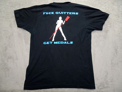 F** k Quitters Get Medals PWC 2011 T Shirt V Neck 2 Sided Large Black