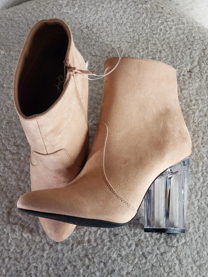 Qupid Women Boots 7 Tan Faux Suede Zip Up Block Heel Ankle Booties Shoes - Image 4 of 4