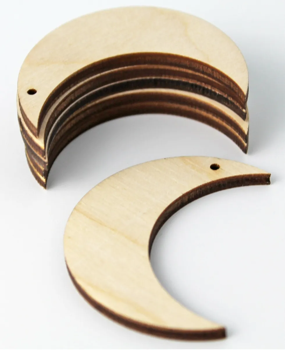 10 qty- Moon wood earring blanks, Unfinished cut out, Wood
