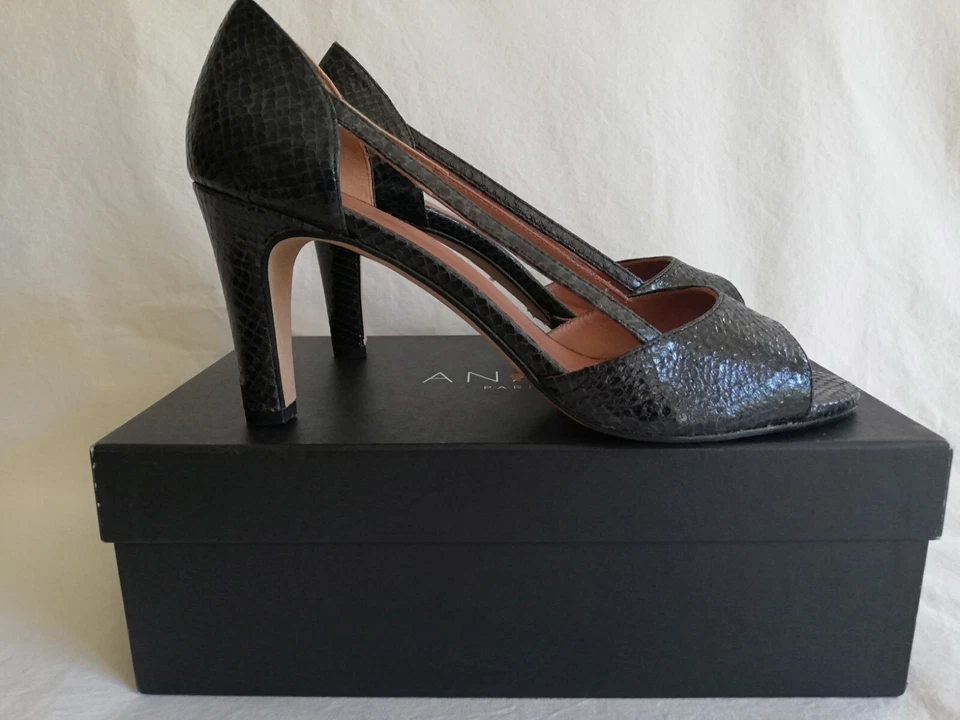 ANAKI PARIS Schuhe Pumps Gr. 41. Schwarz Leder. Python Noir Schlange Optik. NEU! - Bild 4 von 4