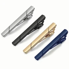 4pc Set Stainless Steel Tie Clip Bar Necktie Gold Black Silver Mens Clasp Clamp