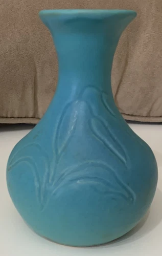Van Briggle Signed Art Nouveau Blue Ceramic Pottery Glazed Vase - Matte Finish