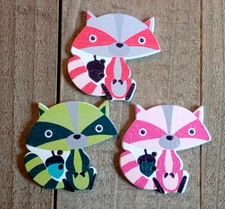 3 Raccoon Shape Sewing Buttons Crafting Wood 2 Hole 1.25" 