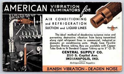 Advertising~Indianapolis IN~Central Supply Co Vibration Eliminators~Vintage PC