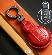 Red LEATHER REMOTE KEY COVER   MINI CLUBMAN COOPER ONE S COUNTRYMAN FOB CASE 5