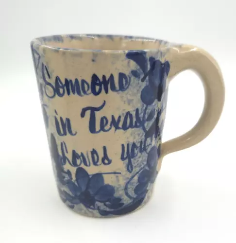 Yesteryear Pottery Marshall Texas Hand Turned Pottery Mug Bluebonnet LOVES YOU