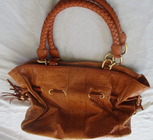 Isabella Adams Tan Leather Satchel Medium M Handbag with Dual Braided Handles - Picture 2 of 9