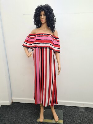 Matalan Papaya Multicoloured Striped  Bardot Maxi Dress Size 10 Summer