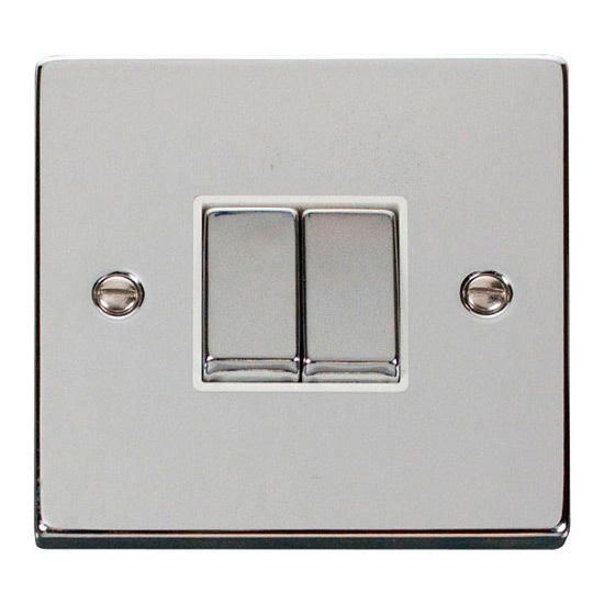 Click Deco 10 amp 2 gang 2 way Plate Light Switch Polished Chrome White insert