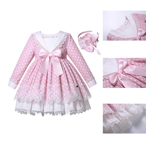 Vintage spanisches rosa Kleid für Mädchen Hochzeit Geburtstag Party Outfits 3 4 5 6 8-12 - Bild 1 von 16