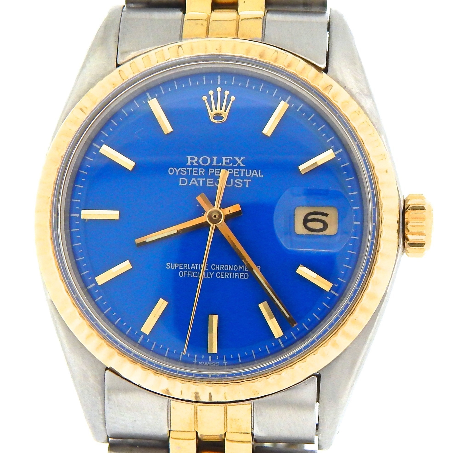 Rolex Datejust Mens Yellow Gold & Steel Watch Jubilee Style Band Blue