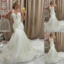 Sexy Mermaid Wedding Dresses Strapless Glitter Lace Sweep Train Bridal Gowns