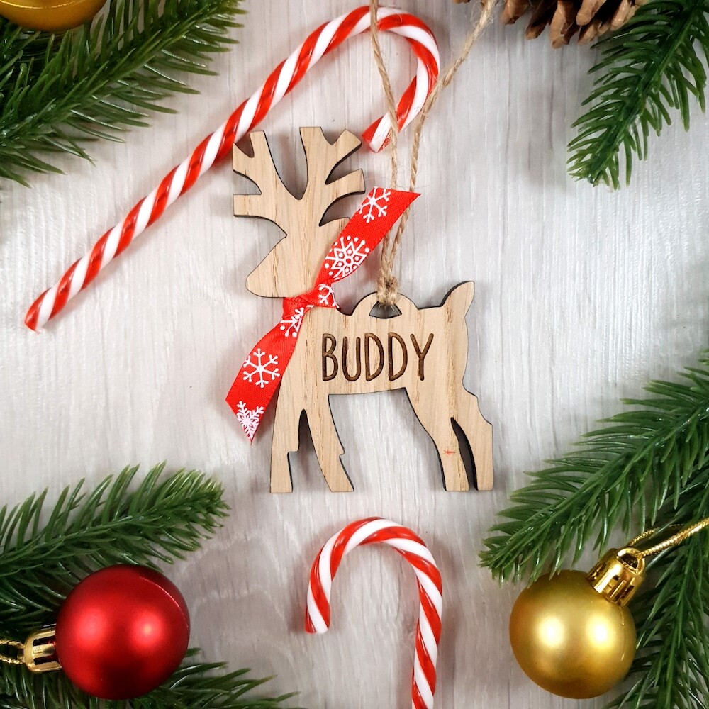 Personalised Reindeer with Scarf bauble Christmas Tree Decoration Gift Idea Xmas
