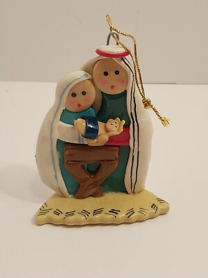 Handmade Nativity Shellacked Bread Dough Holy Family Christmas Ornament