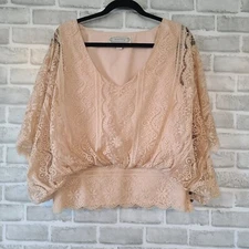 Beyond Vintage Blush Pink Lace Batwing Blouse Top Sm Romantic Regency Feminine