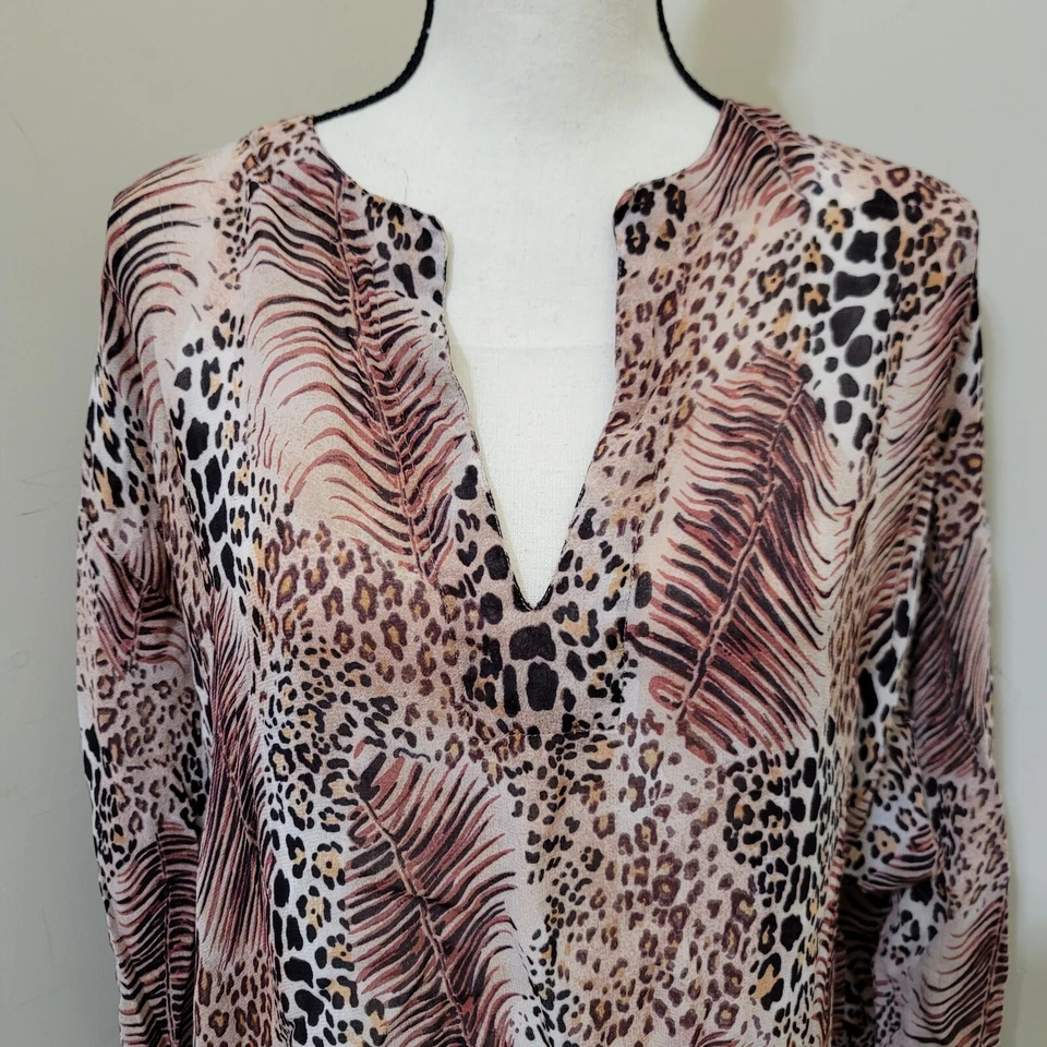 y2k винтажный размер большой NEWSPORT новости плавать прикрытие животных печати V шеи коричневый - Изображение 2 из 4