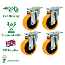 Heavy Duty Polyurethane 4x 75mm Trolley Caster Wheels All Swivel 240kg Load Set