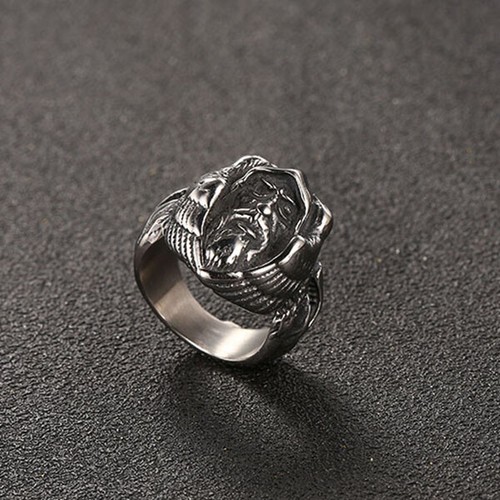Anello Guerriero Vichingo Scandinavo Odino Acciaio Inox Anello Grifone Lupo Artico - Foto 6 di 9