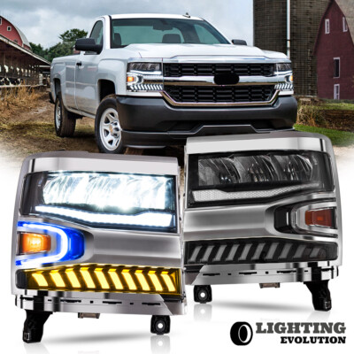 Full LED Reflector Headlights For 2016 17 2018 Chevy Silverado 1500 Front Lamps