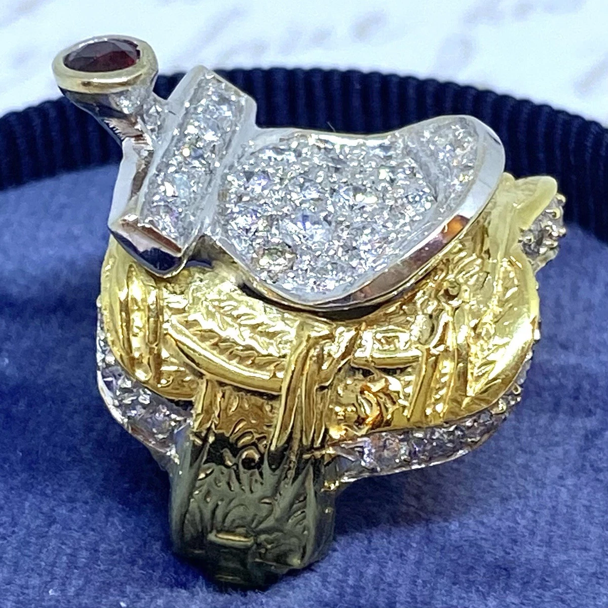 Unique Vintage 18K Gold Ruby and Diamond Saddle Ring eBay