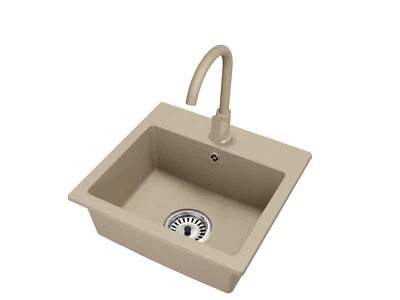BRADO Beige DON-Granitspüle mit Küchenarmatur und Siphon